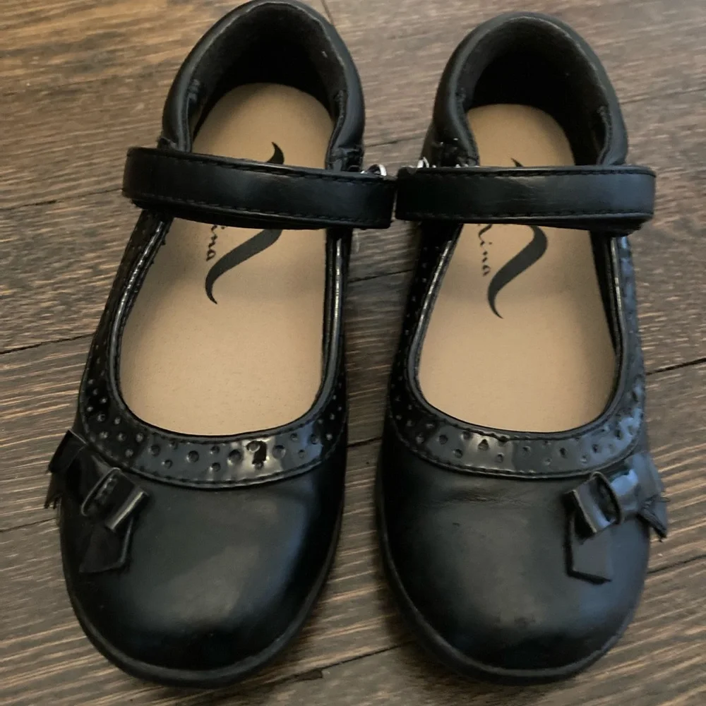 Nina Black Mary Janes Bow Shoes Girl Toddler Sz 11 Hook Loop Formal Dress School